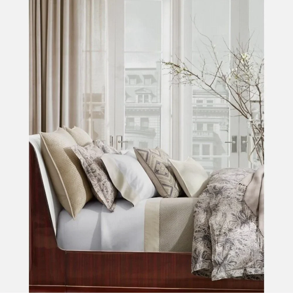 Ralph Lauren Dover Street Pique Border Sateen Ashmont Gray King Flat Sheet